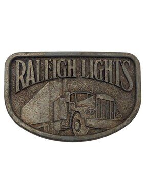 Vintage Raleigh Lights Semi Truck Pewter Tone Belt Buckle Collectible Promo 70s